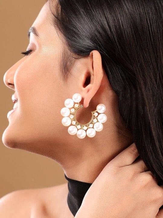 Rubans 18K Gold Plated Pearl Studded Statement Hoop Earrings