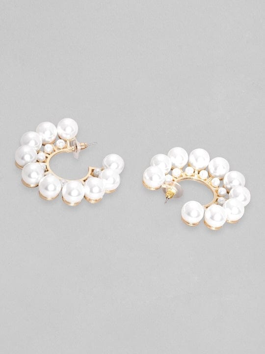 Rubans 18K Gold Plated Pearl Studded Statement Hoop Earrings