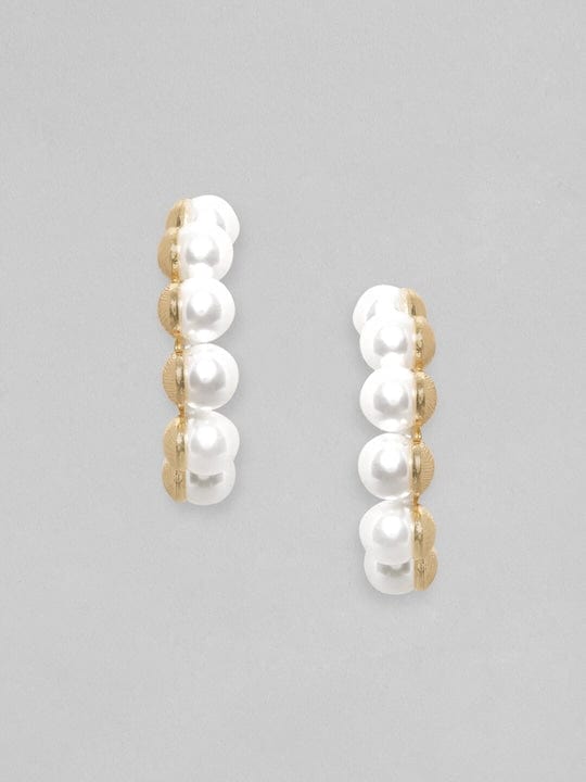 Rubans 18K Gold Plated Pearl Studded Statement Hoop Earrings