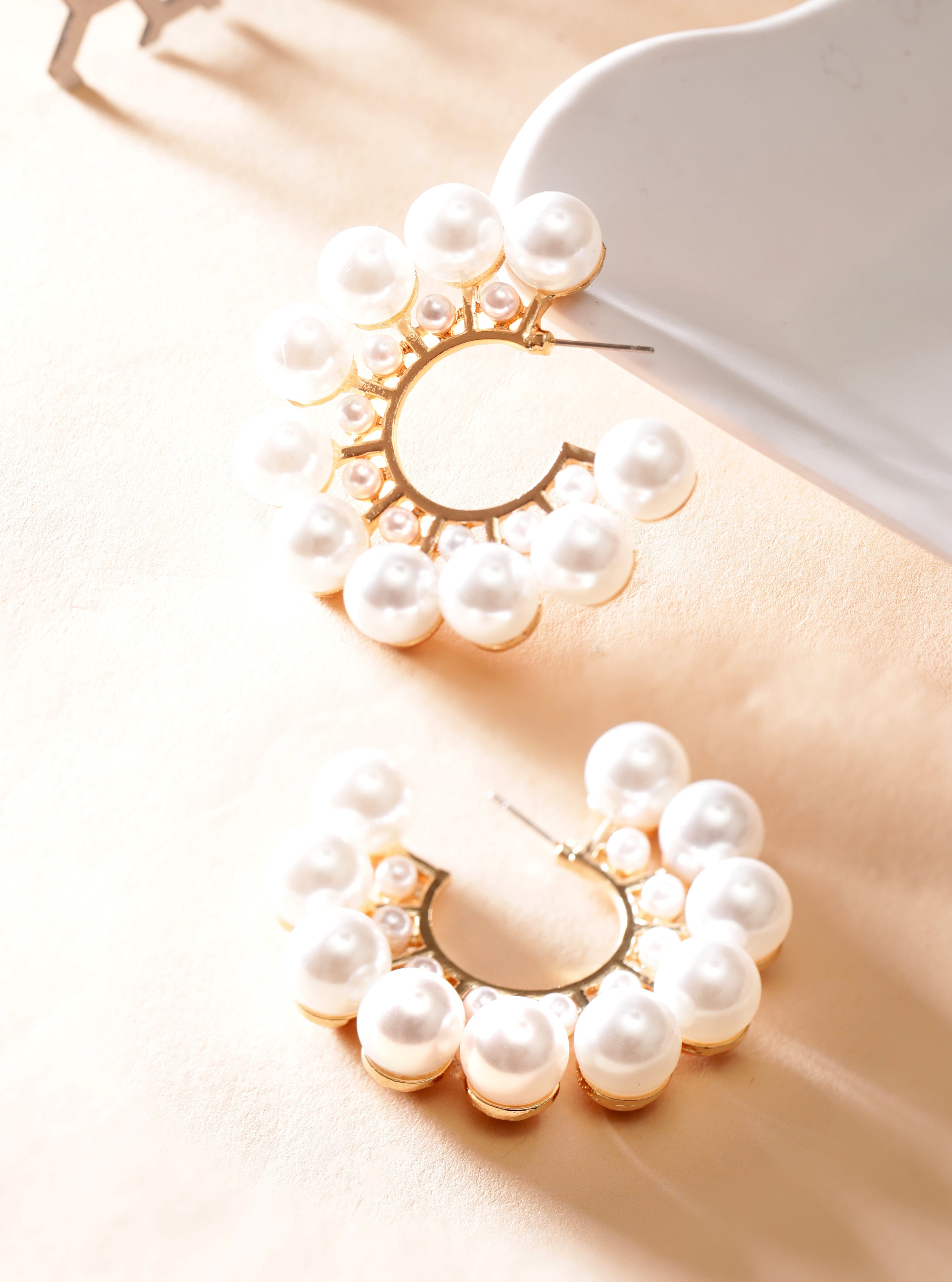 Rubans 18K Gold Plated Pearl Studded Statement Hoop Earrings