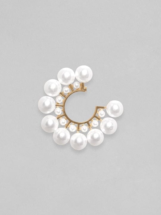 Rubans 18K Gold Plated Pearl Studded Statement Hoop Earrings