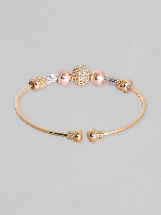 Rubans 18K Gold Plated Zirconia Beaded Charm Adjustable Minimal Bracelet