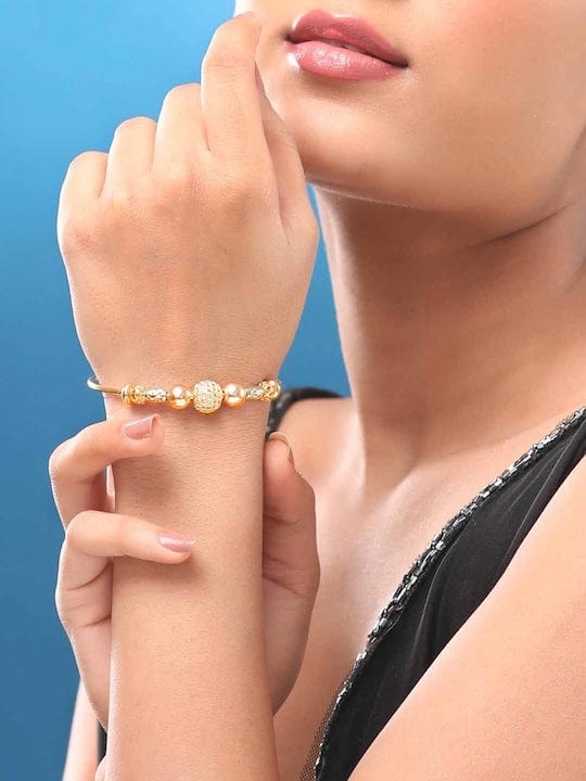 Rubans 18K Gold Plated Zirconia Beaded Charm Adjustable Minimal Bracelet