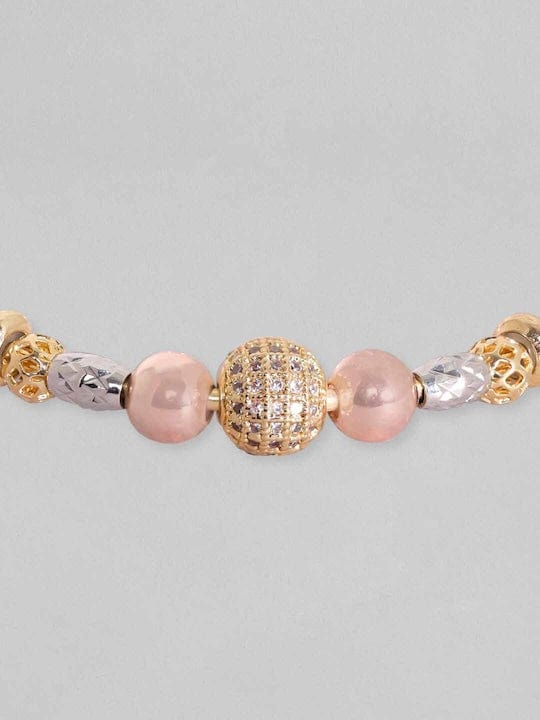 Rubans 18K Gold Plated Zirconia Beaded Charm Adjustable Minimal Bracelet