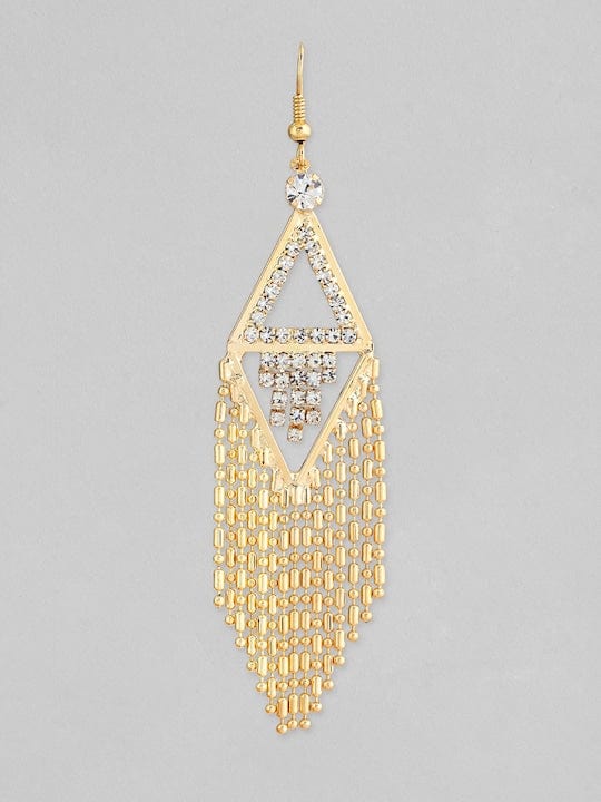 Rubans 18K Gold Plated Zirconia Studded Chain Beaded Fringe Dangler Earrings