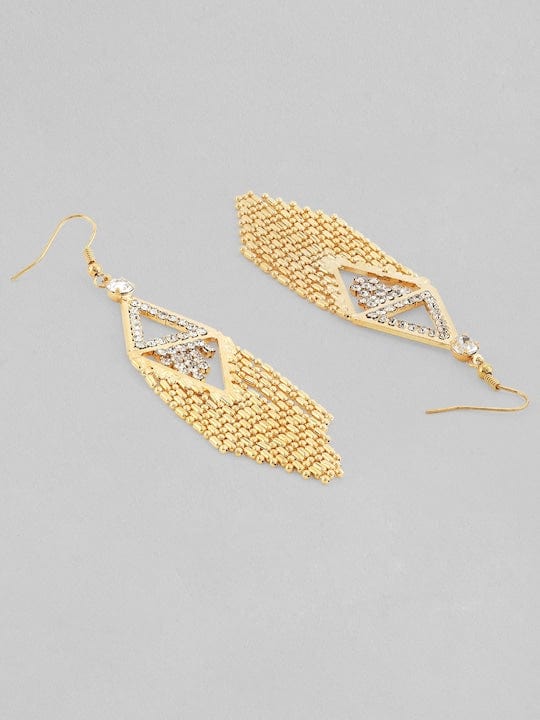 Rubans 18K Gold Plated Zirconia Studded Chain Beaded Fringe Dangler Earrings