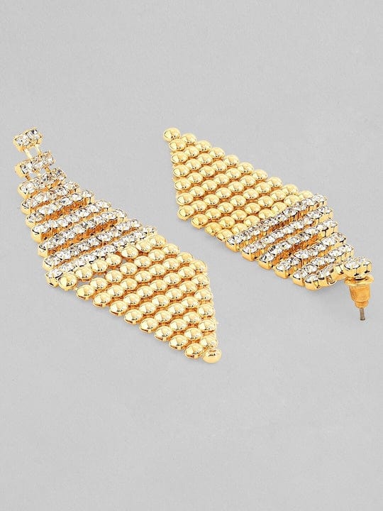 Rubans 18K Gold Plated Zirconia Studded Gold Beaded Patterned Dangle Earrings