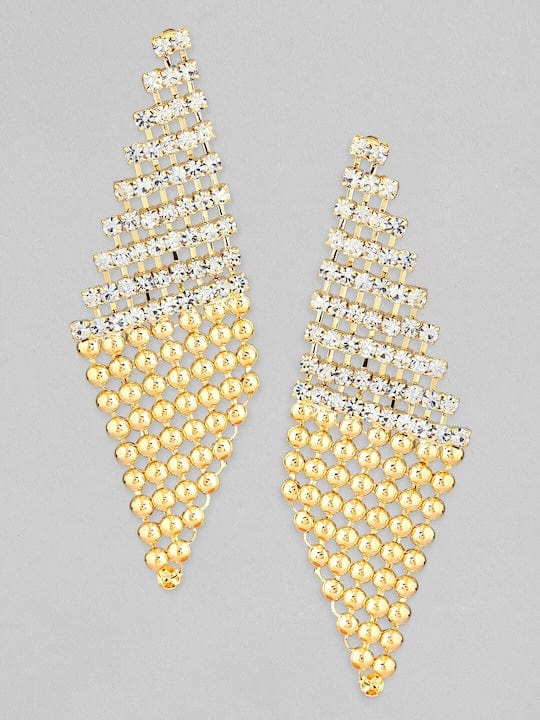 Rubans 18K Gold Plated Zirconia Studded Gold Beaded Patterned Dangle Earrings