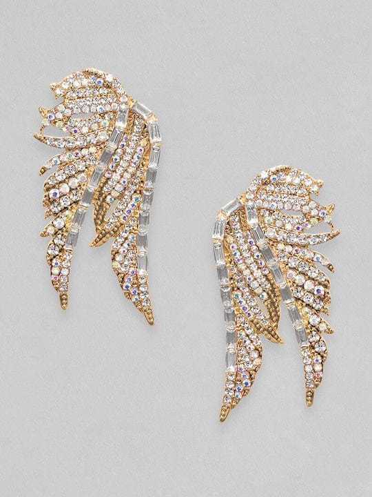 Rubans 18K Gold Plated Zirconia Studded Wing Motif Stud Earrings