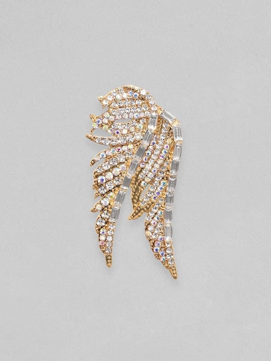 Rubans 18K Gold Plated Zirconia Studded Wing Motif Stud Earrings