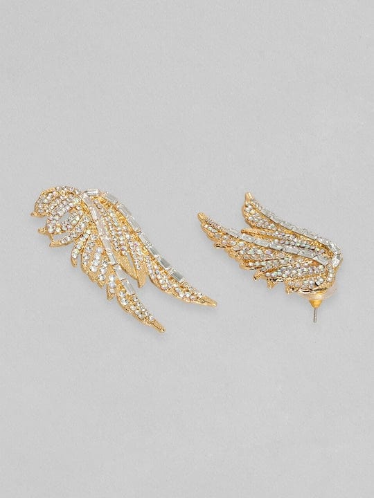 Rubans 18K Gold Plated Zirconia Studded Wing Motif Stud Earrings
