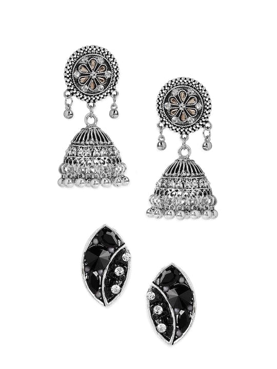 Rubans Set Of 2, Oxizided Jhumka & Stud Earrings