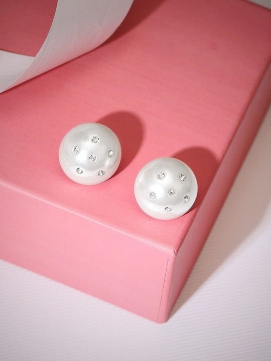 Rubans White Pearl Zirconia Stud Earrings