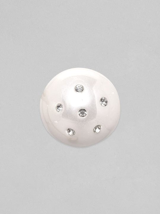 Rubans White Pearl Zirconia Stud Earrings
