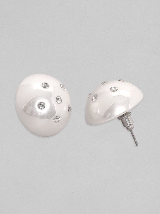Rubans White Pearl Zirconia Stud Earrings