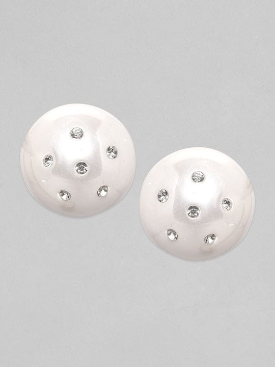 Rubans White Pearl Zirconia Stud Earrings