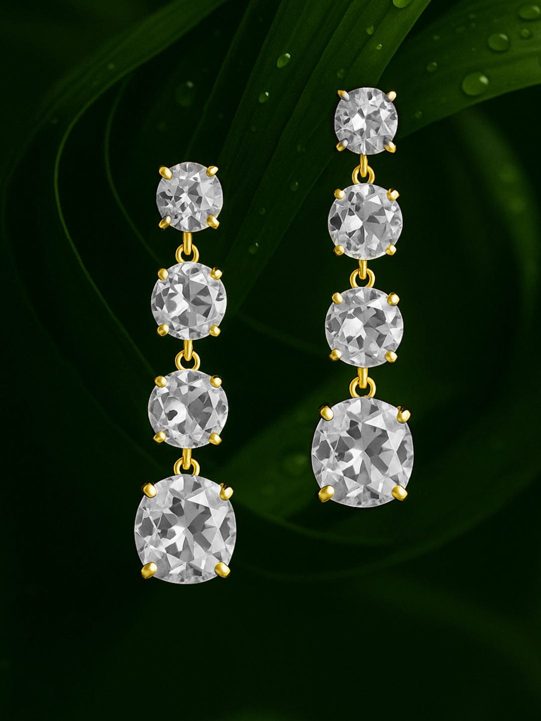 Rubans 18K Gold Toned Clear & Opal Zircon Studded Drop Earring