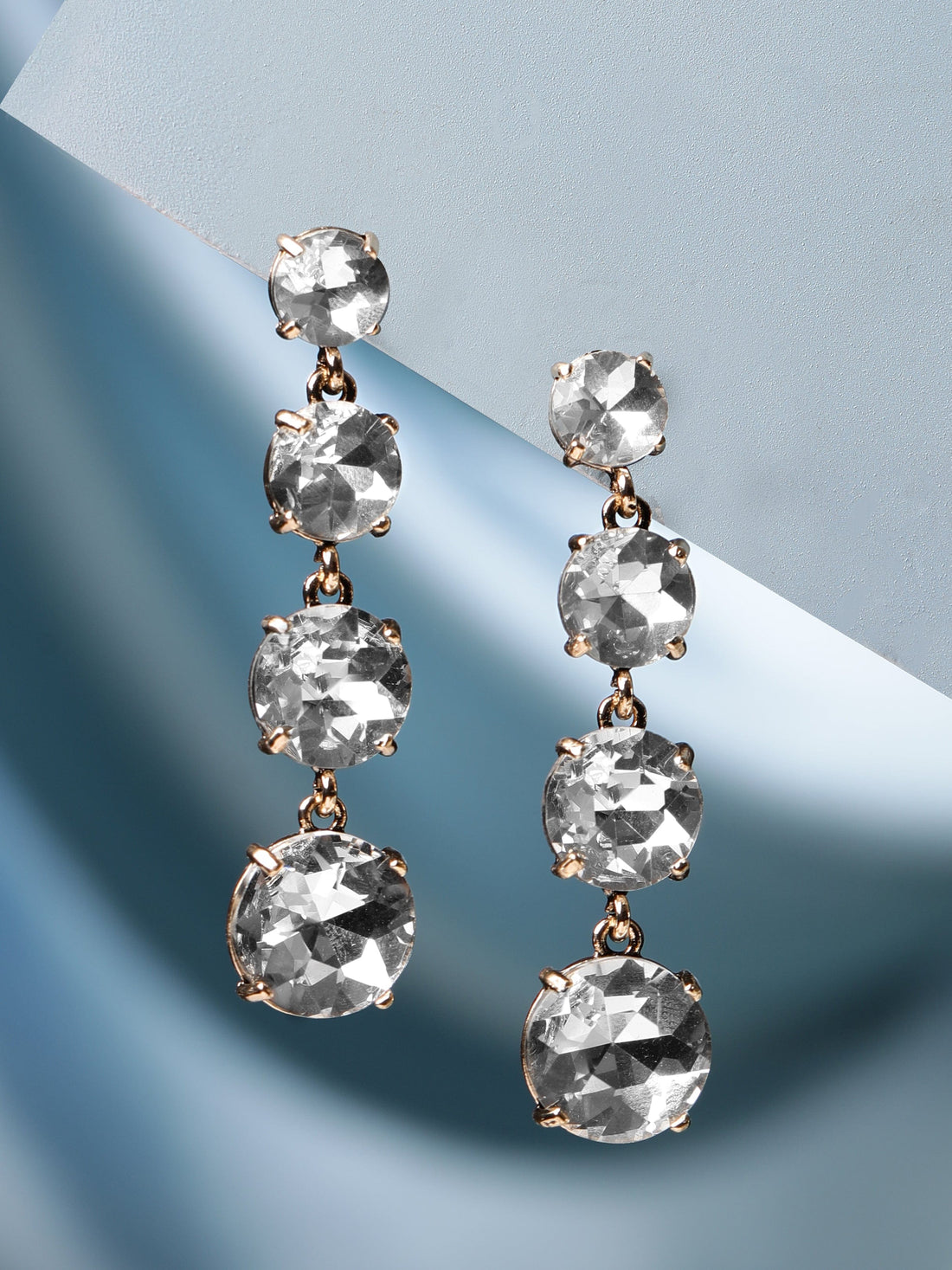 Rubans 18K Gold Toned Clear & Opal Zircon Studded Drop Earring