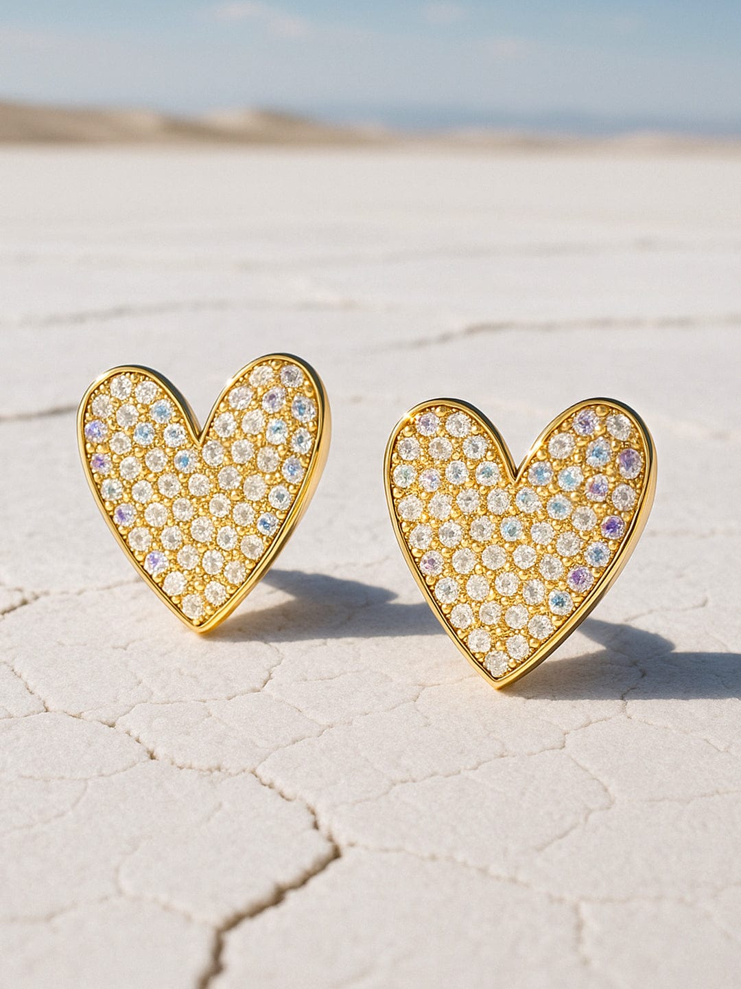 Rubans 18K Gold Toned White Zircons Studded Heart Stud Earring