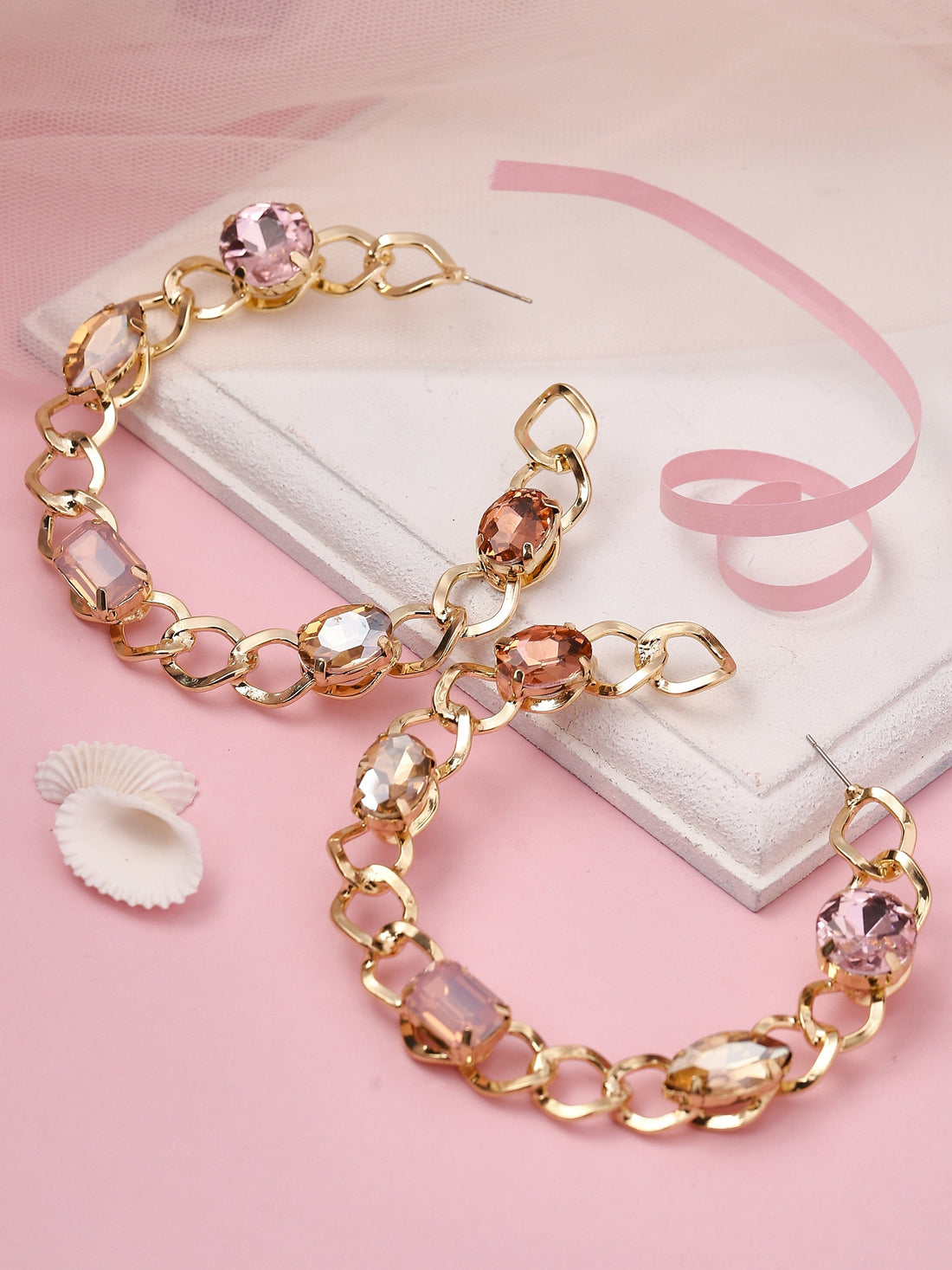 Rubans Gold-Plated Handcrafted Half Hoop Earrings