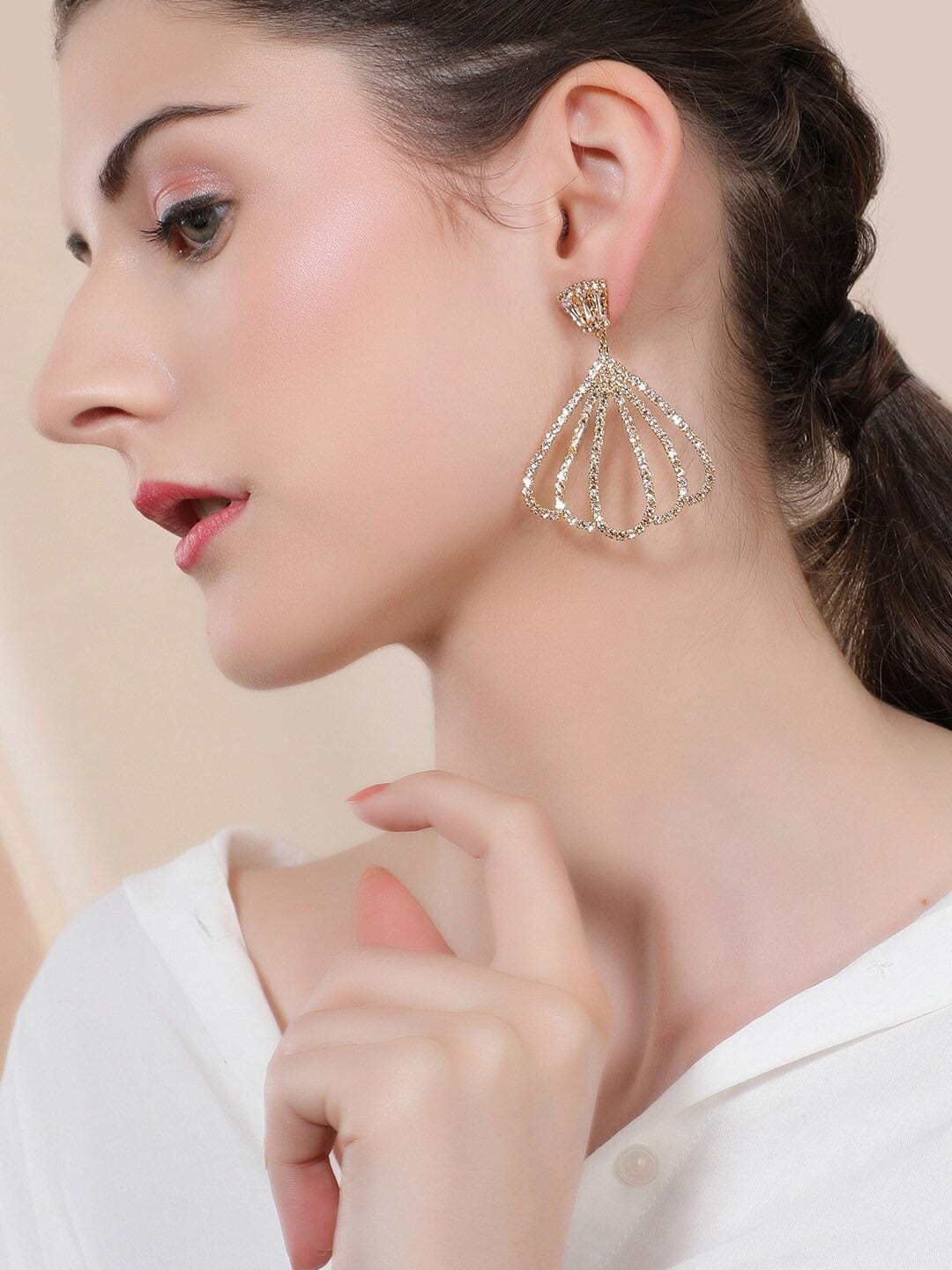 Rubans Gold-Toned Handcrafted Cz Classic Drop Earrings