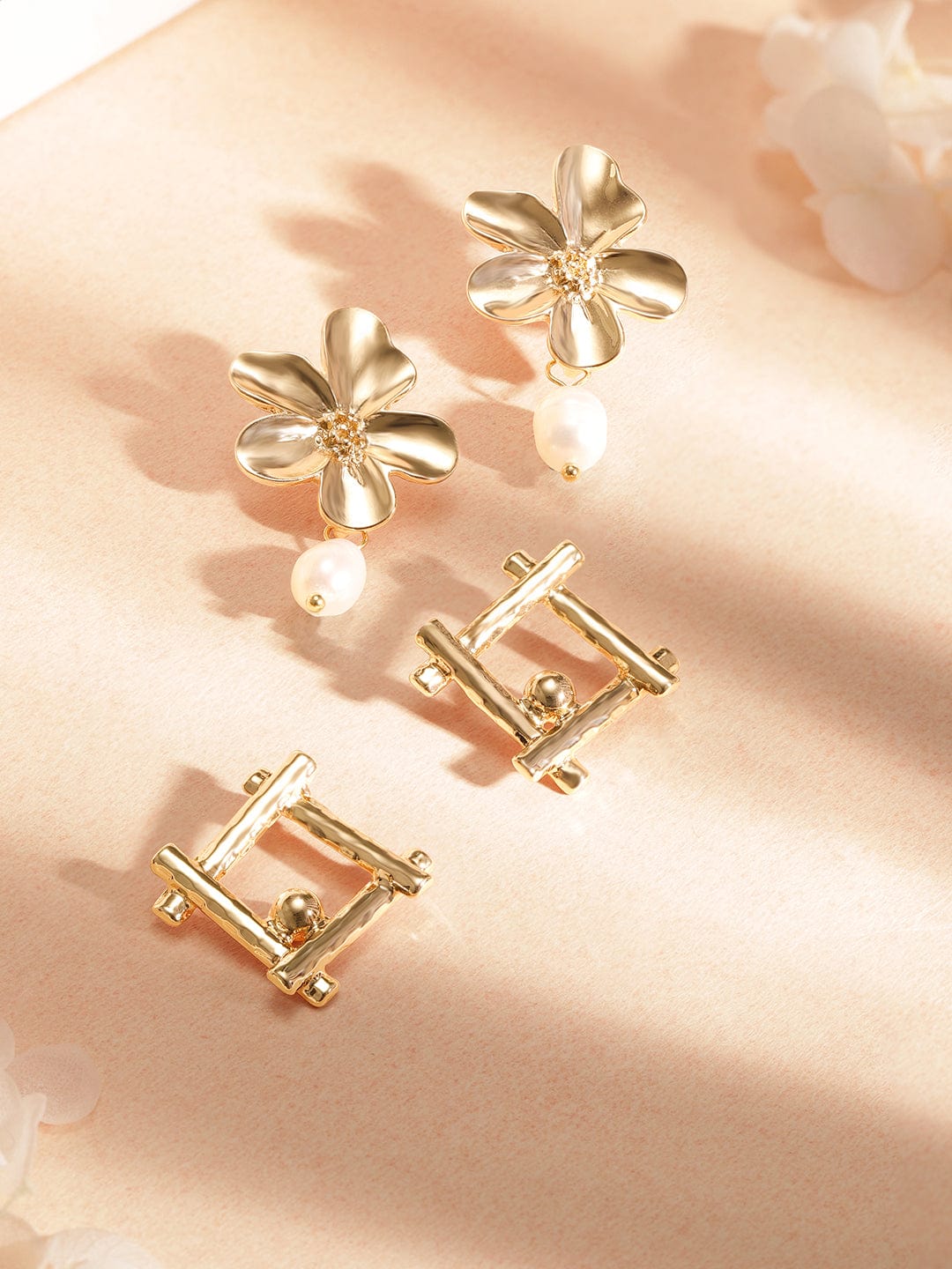 Rubans Gold-Toned  White Set Of 2 Drop Earrings