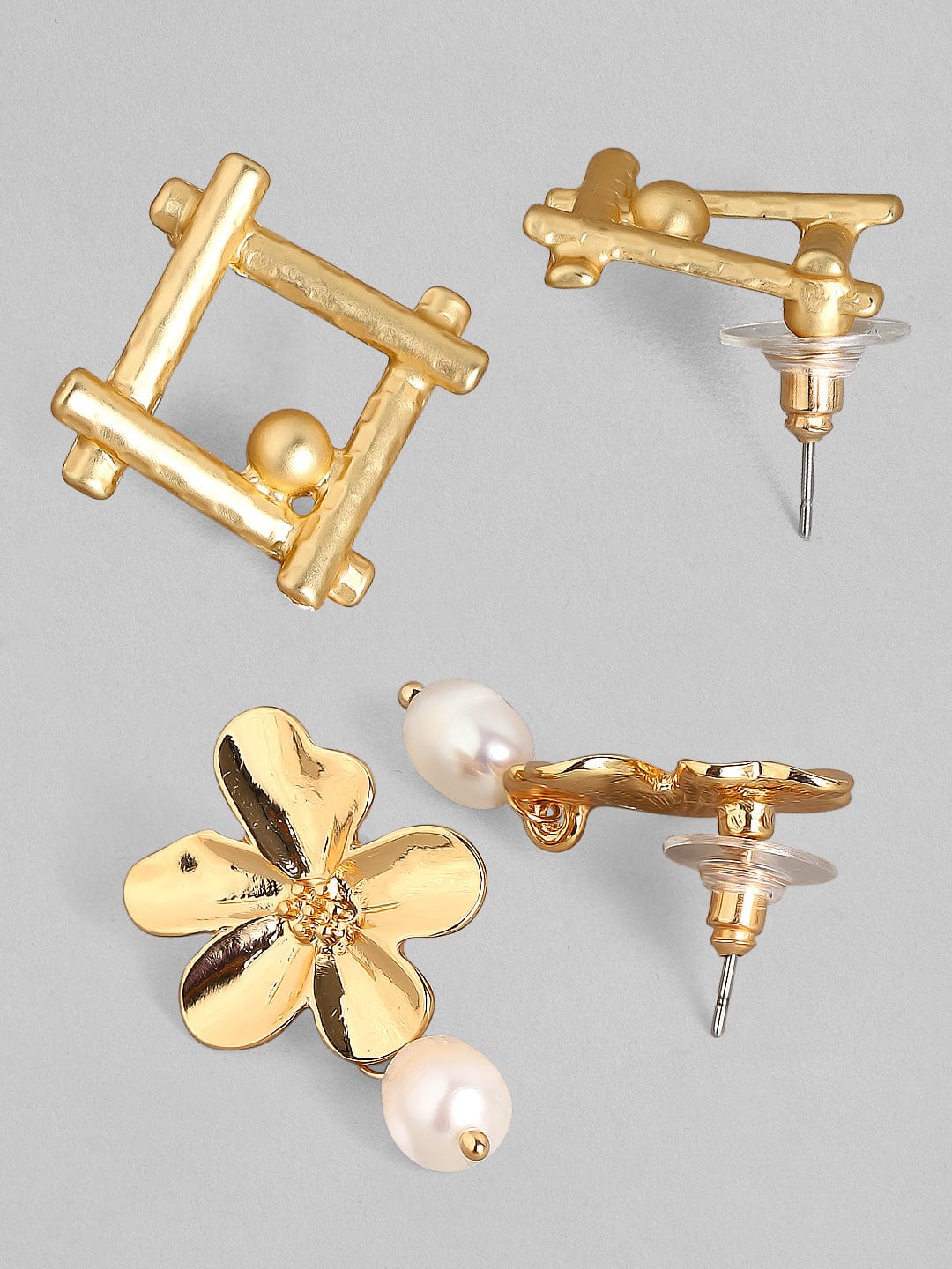 Rubans Gold-Toned  White Set Of 2 Drop Earrings