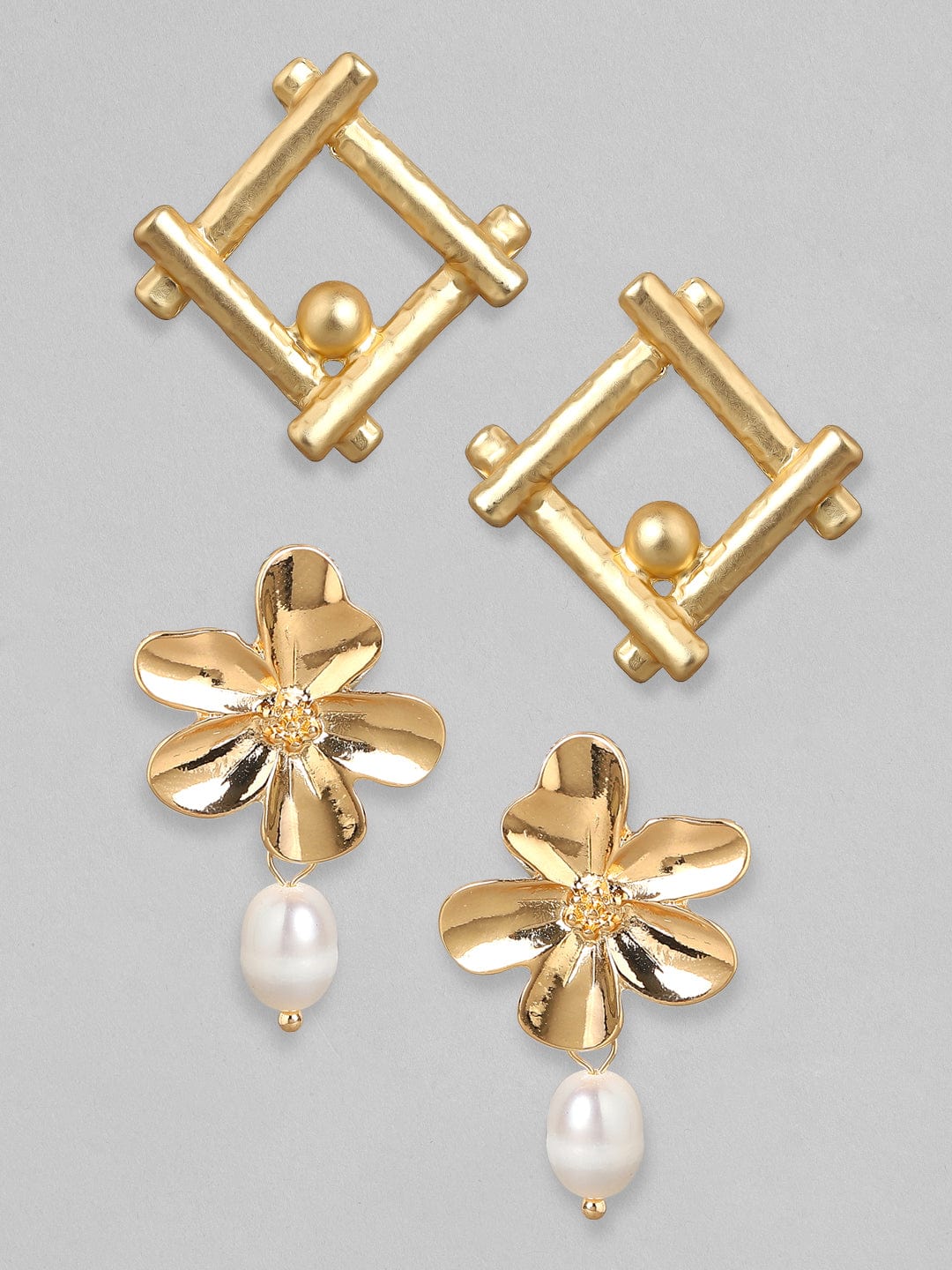 Rubans Gold-Toned  White Set Of 2 Drop Earrings
