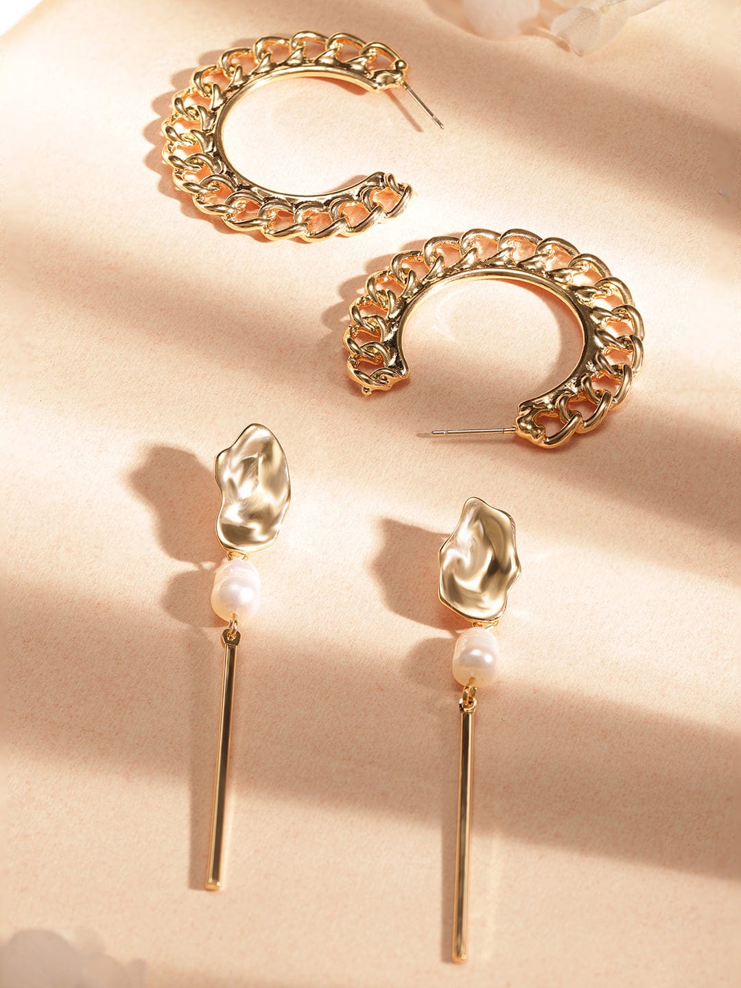 Rubans Set Of 2 Gold-Plated Contemporary Earrings
