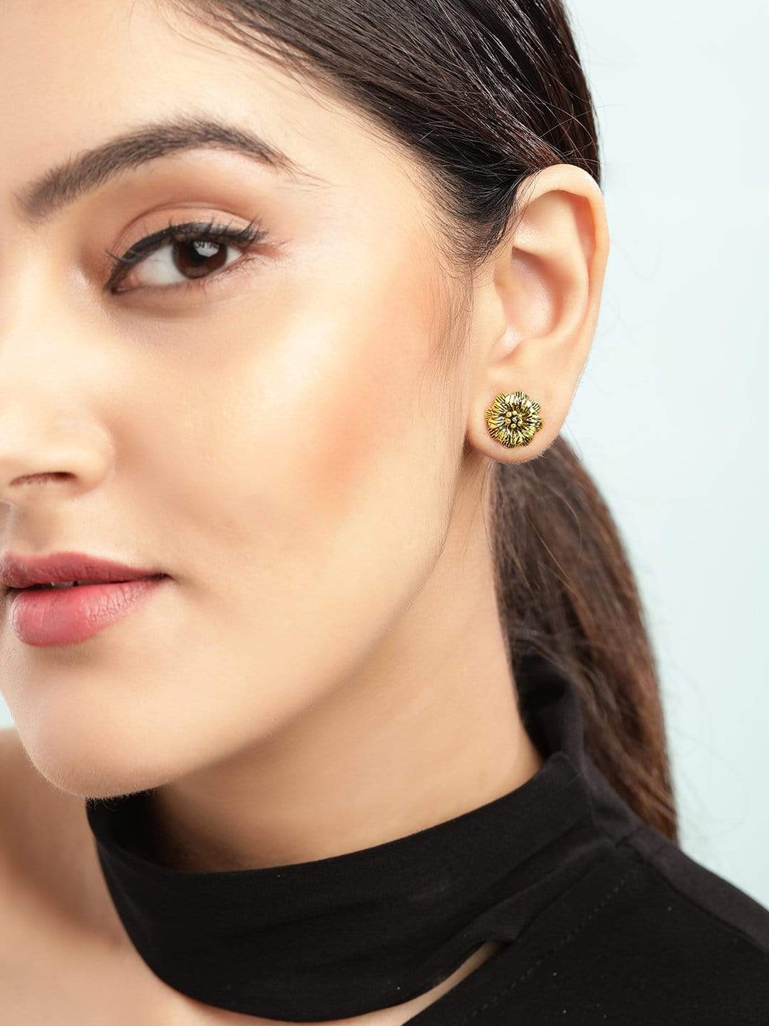 Rubans Gold Plated Floral Stud Earrings.