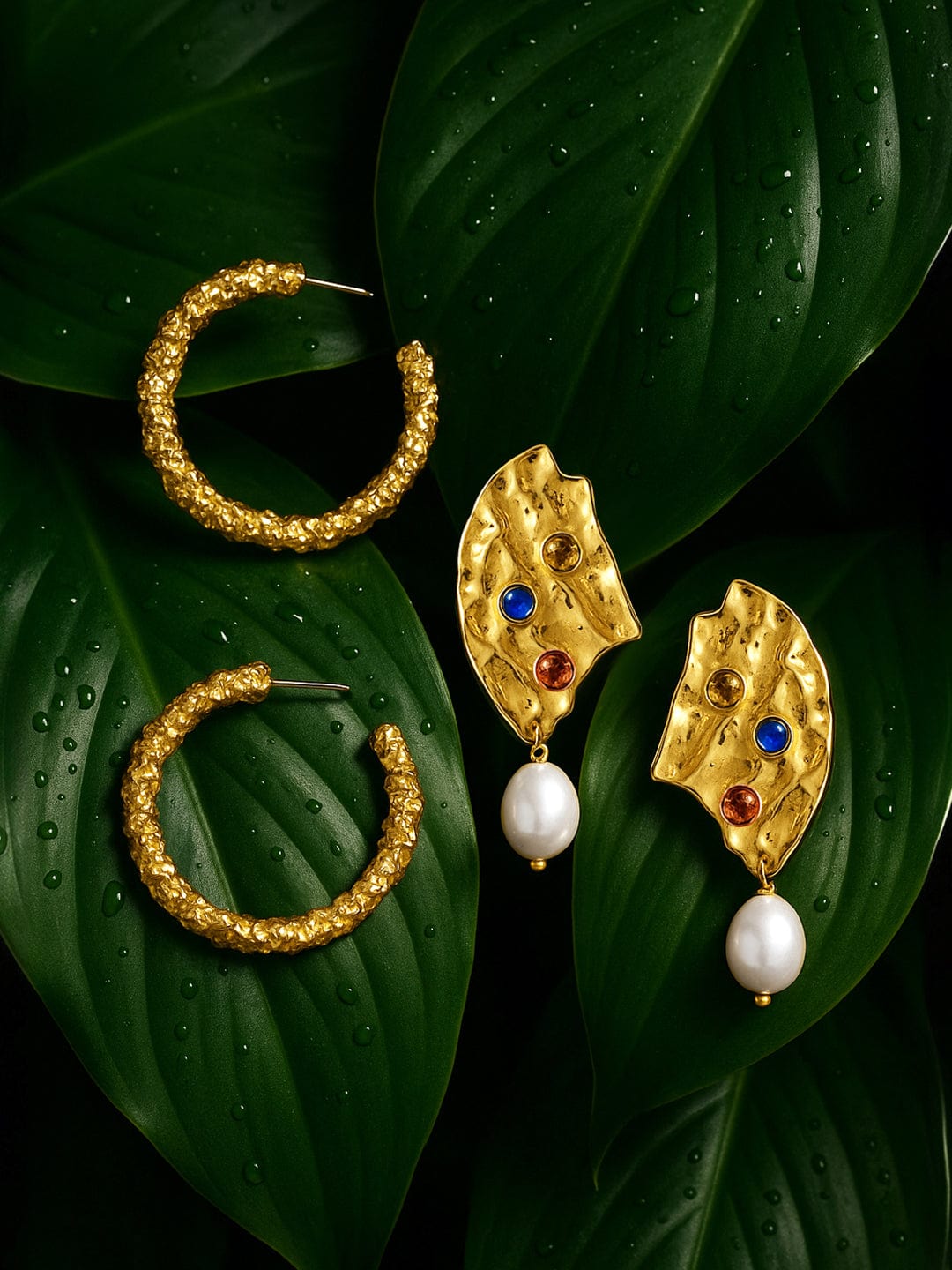Rubans Gold Plated Handcrafted Half Hoop & Drop Set of 2 Earrings