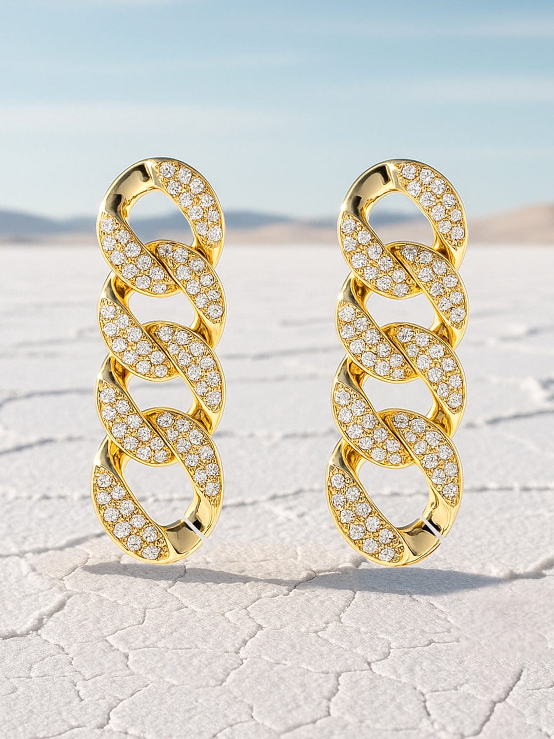 Rubans Gold Plated Handcrafted Rhinestone Interlink Drop Earrings