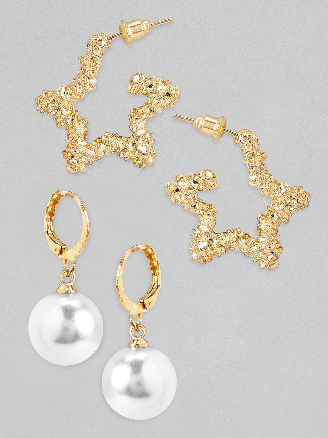 Rubans Gold Plated Handcrafted Set Of 2 Drop Earrings.