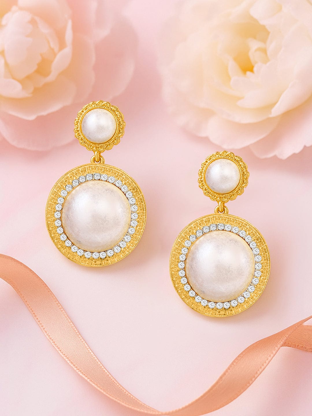 Rubans Gold Plated Pearl Studded Party Wear Earring.