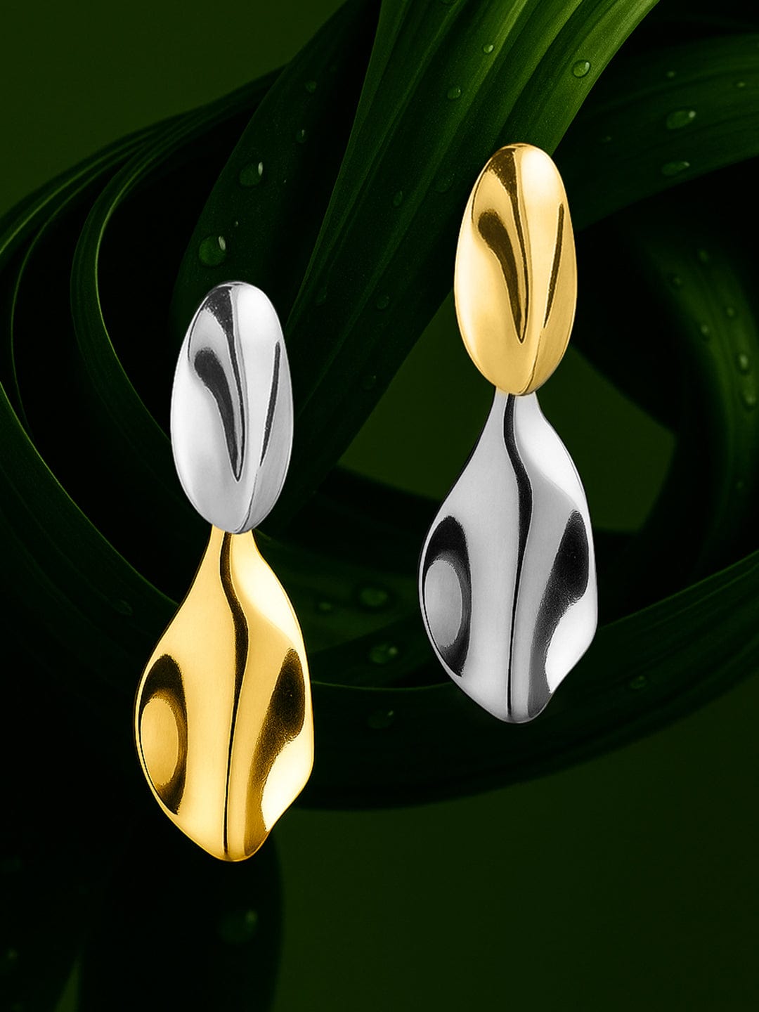 Rubans Gold & Silver Dual Toned Contemporary Drop Earrings