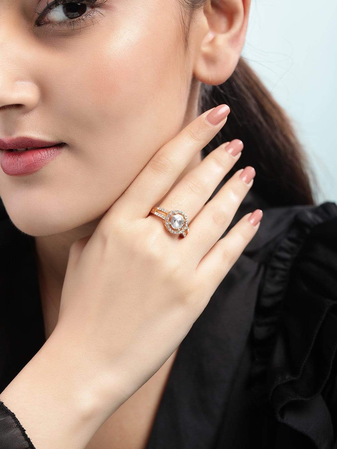 Rubans Gold Toned Handcrafted Zircon Finger Ring