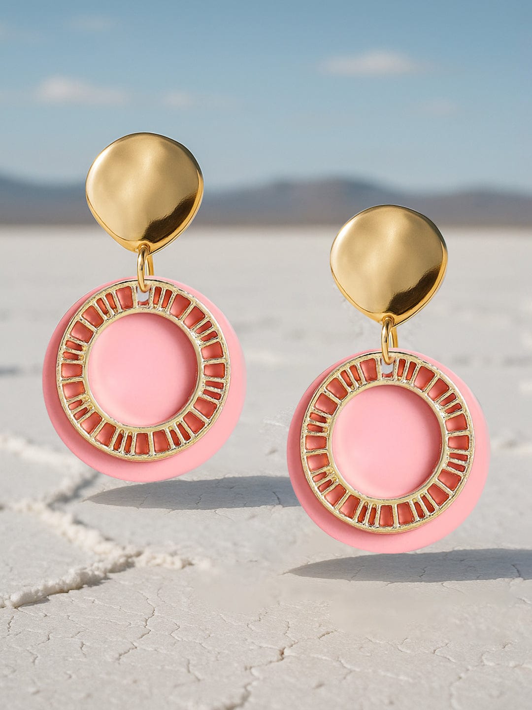 Rubans Pink Gold Plated Drop Earrings.