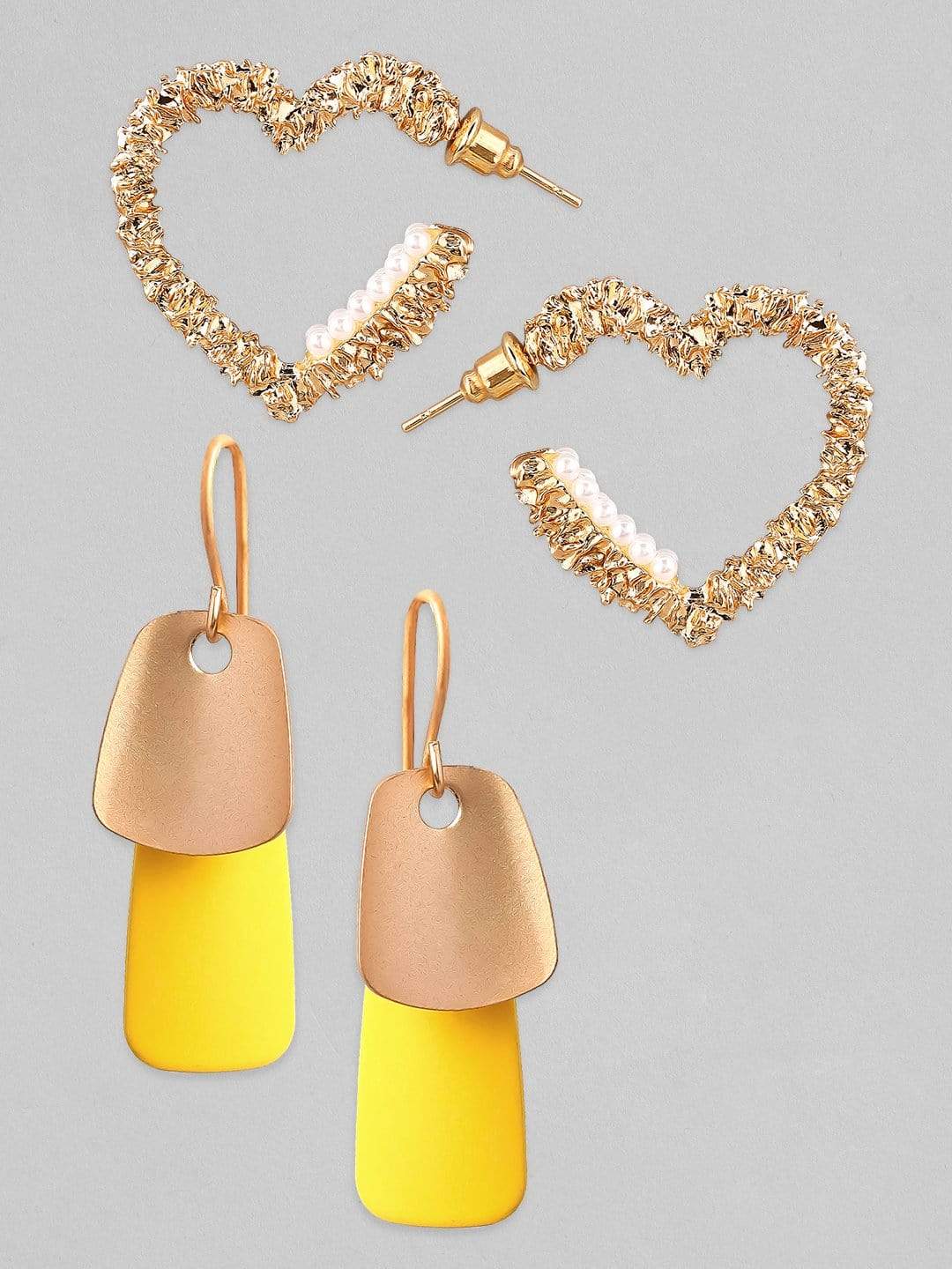 Rubans Set of 2 Gold Plated Heart Shaped & Drop Earrings.