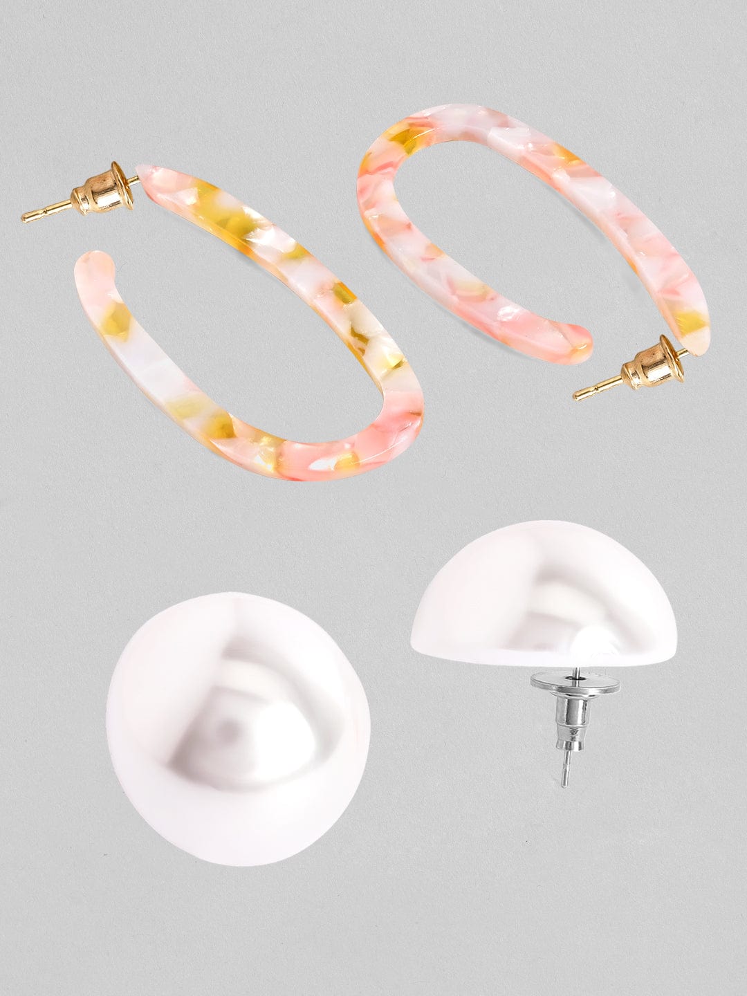 Rubans Set of 2 Pearl & Multicolour Hoop Earrings.