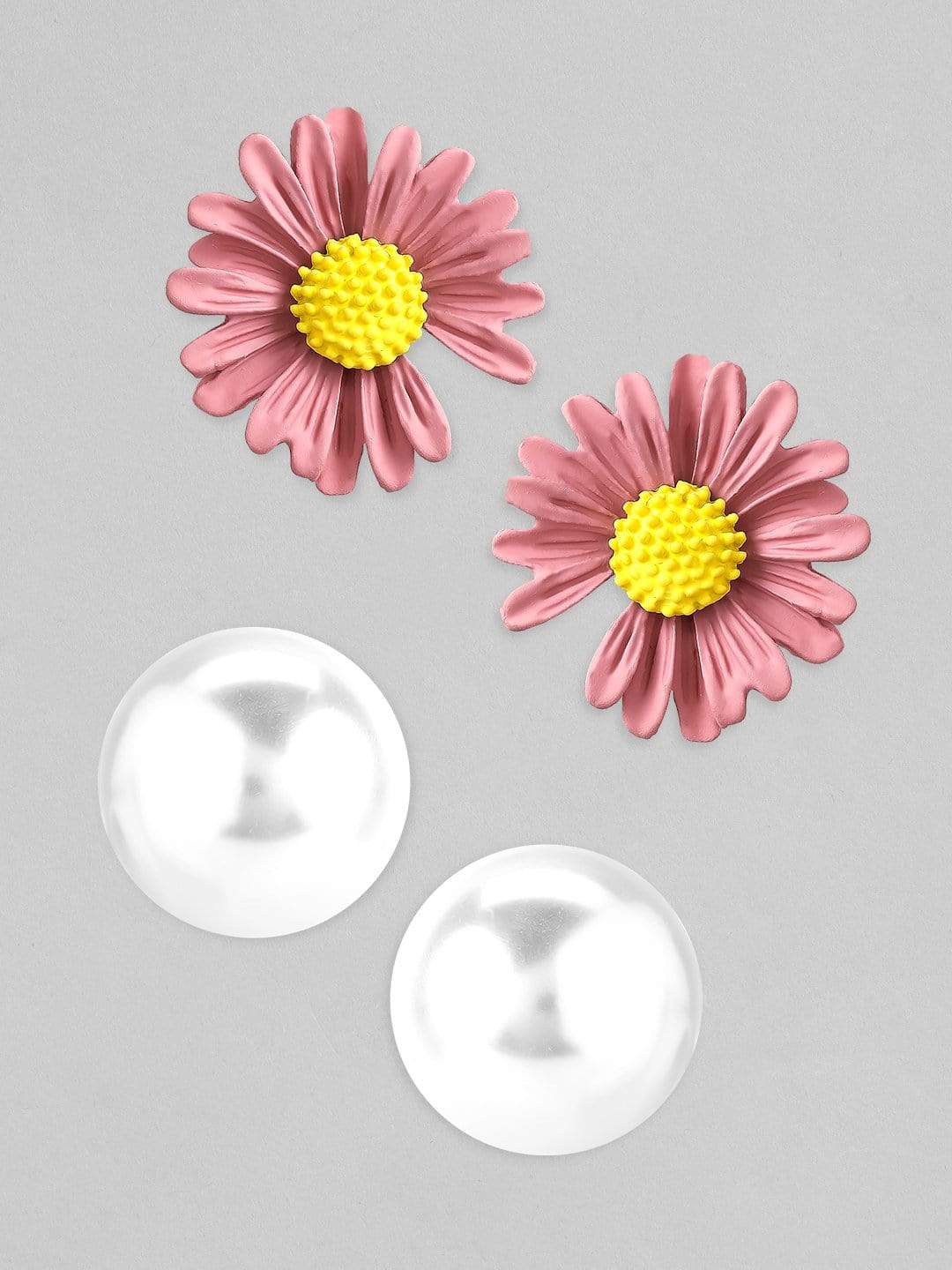 Rubans Set of 2 Pearl Studded & Floral Shaped Earrings.
