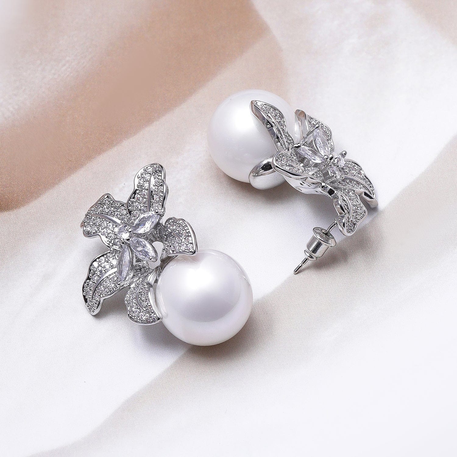 Crystal Bloom Pearl Drop Earrings